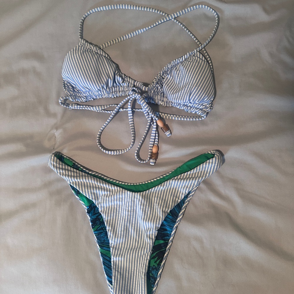 Maaji Reversible Blue and White Striped Bikini Set